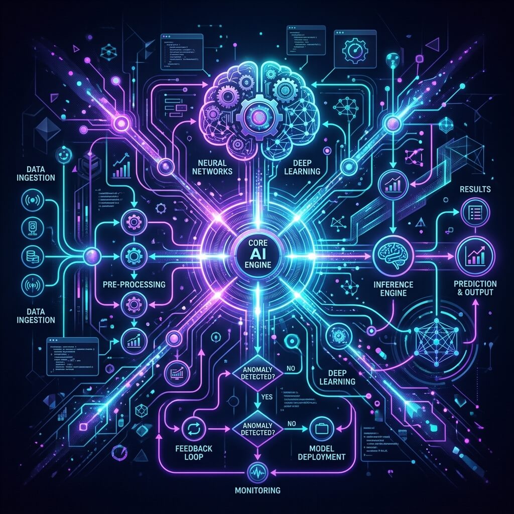 AI automation and neural network visualization showcase
